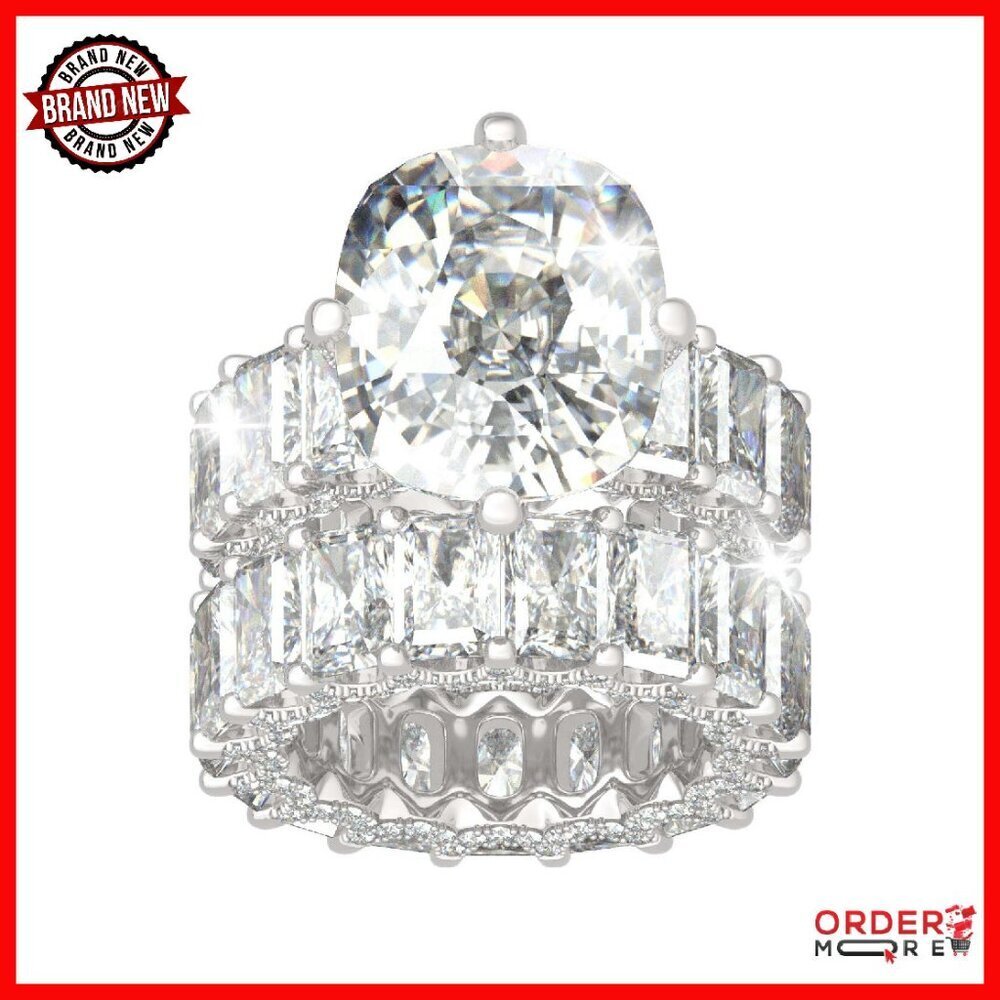 Sterling Silver Cushion Cut Eternity Ring Set Size 7